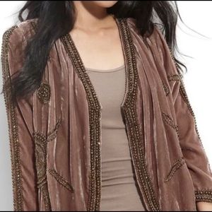 Parker N.Y. Brush Color silk Velvet Embellished Blazer-Kimono Jacket XS NWT